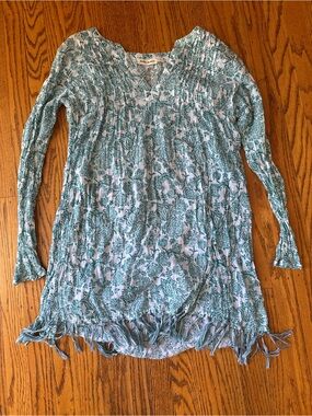 Roller Rabbit Aqua Floral Fringe Tunic